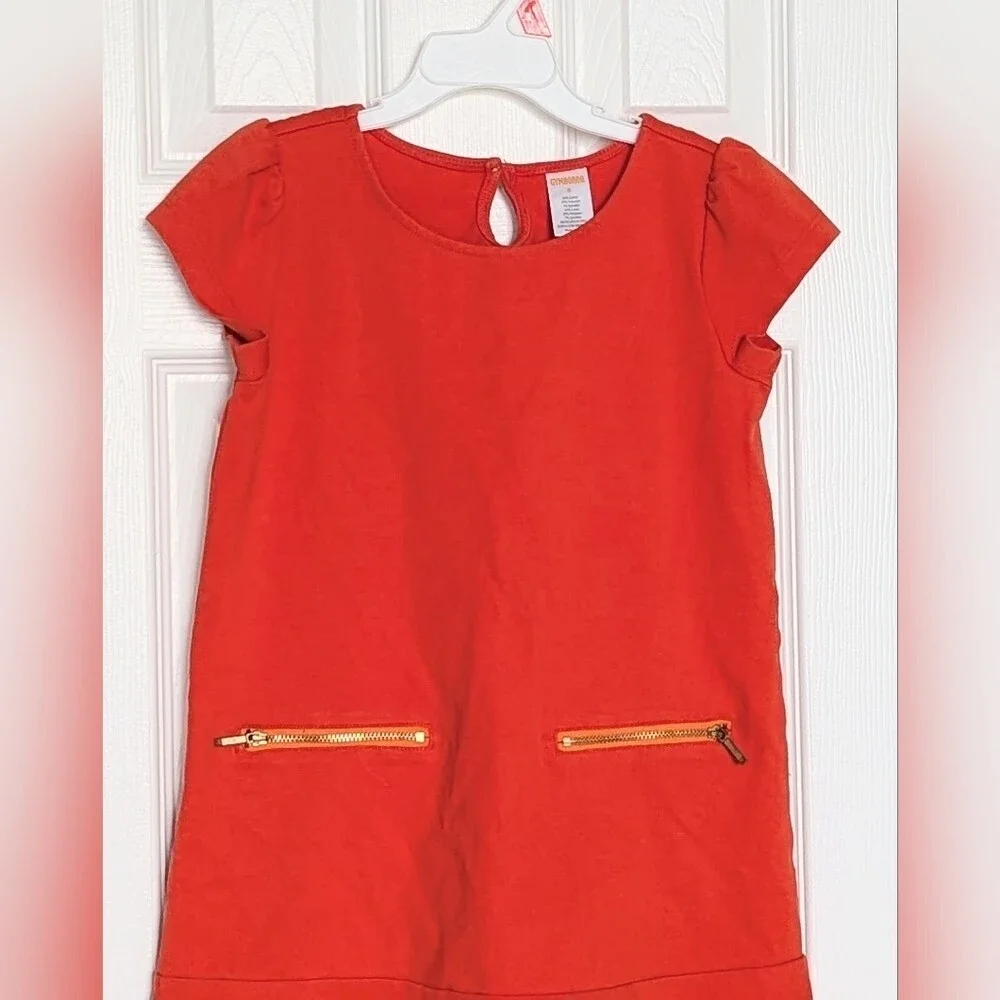 Gymboree Kids' (Size 8) Bright Orange Dress w/Gold Zippers & Ruffled Hem